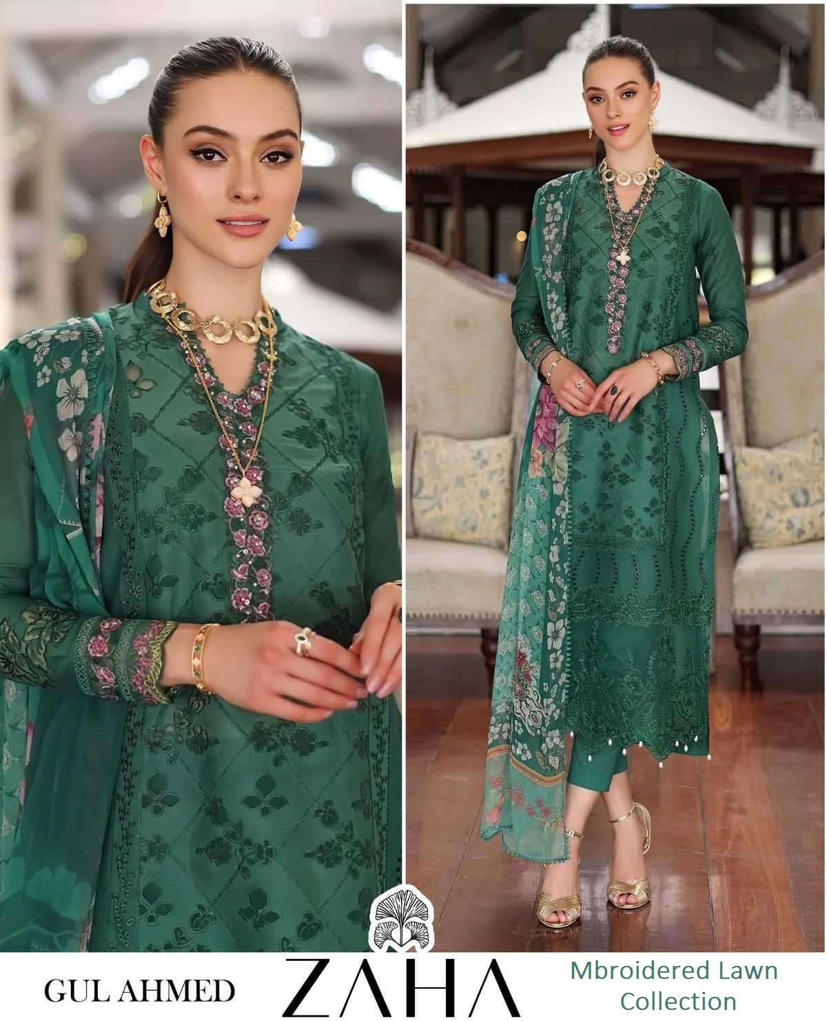 Gul Ahmed Luxury Pakistani Designer Hit Embroidered Cotton Lawn Suit