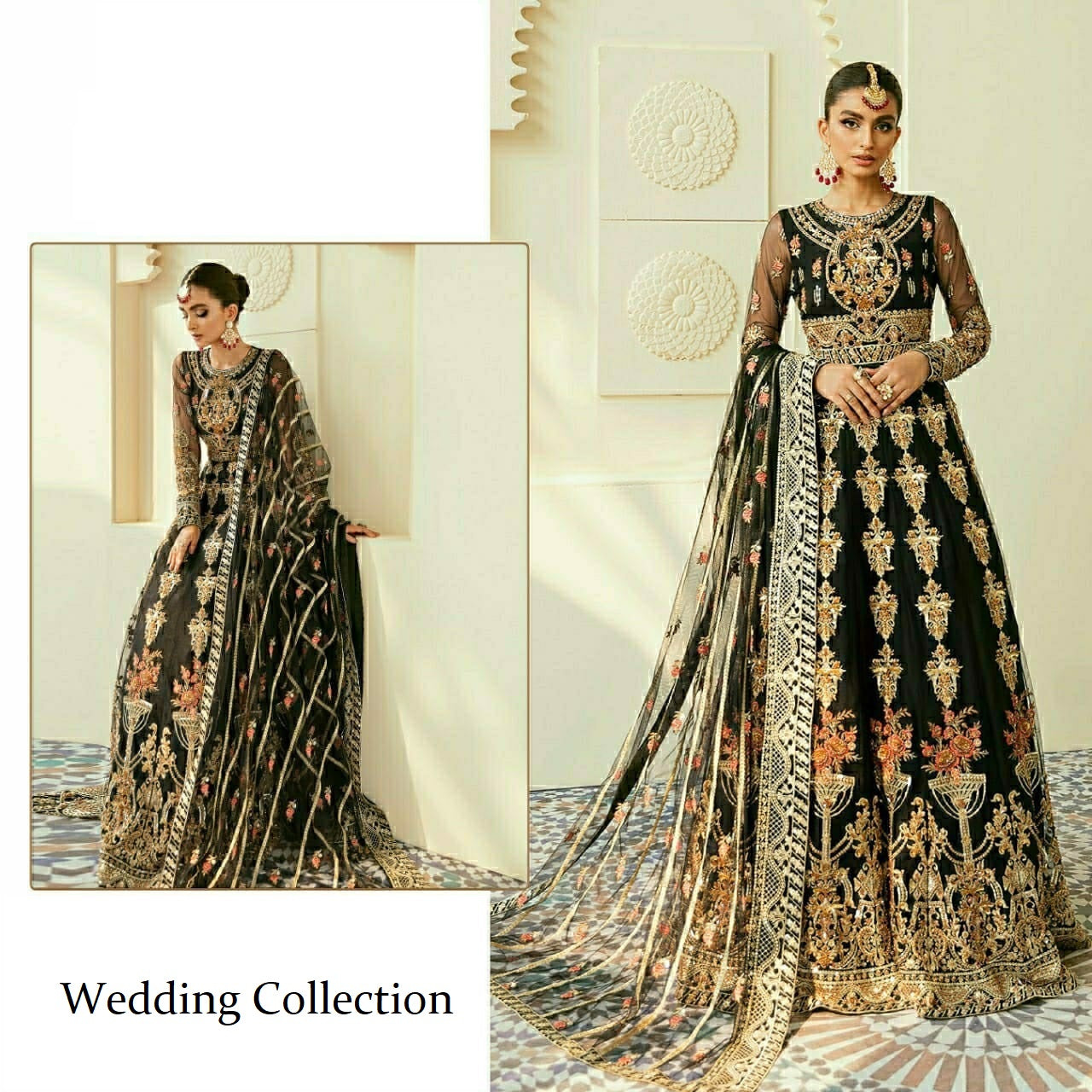 Pakistani Designer Black Luxury Wedding Party Wear Gown