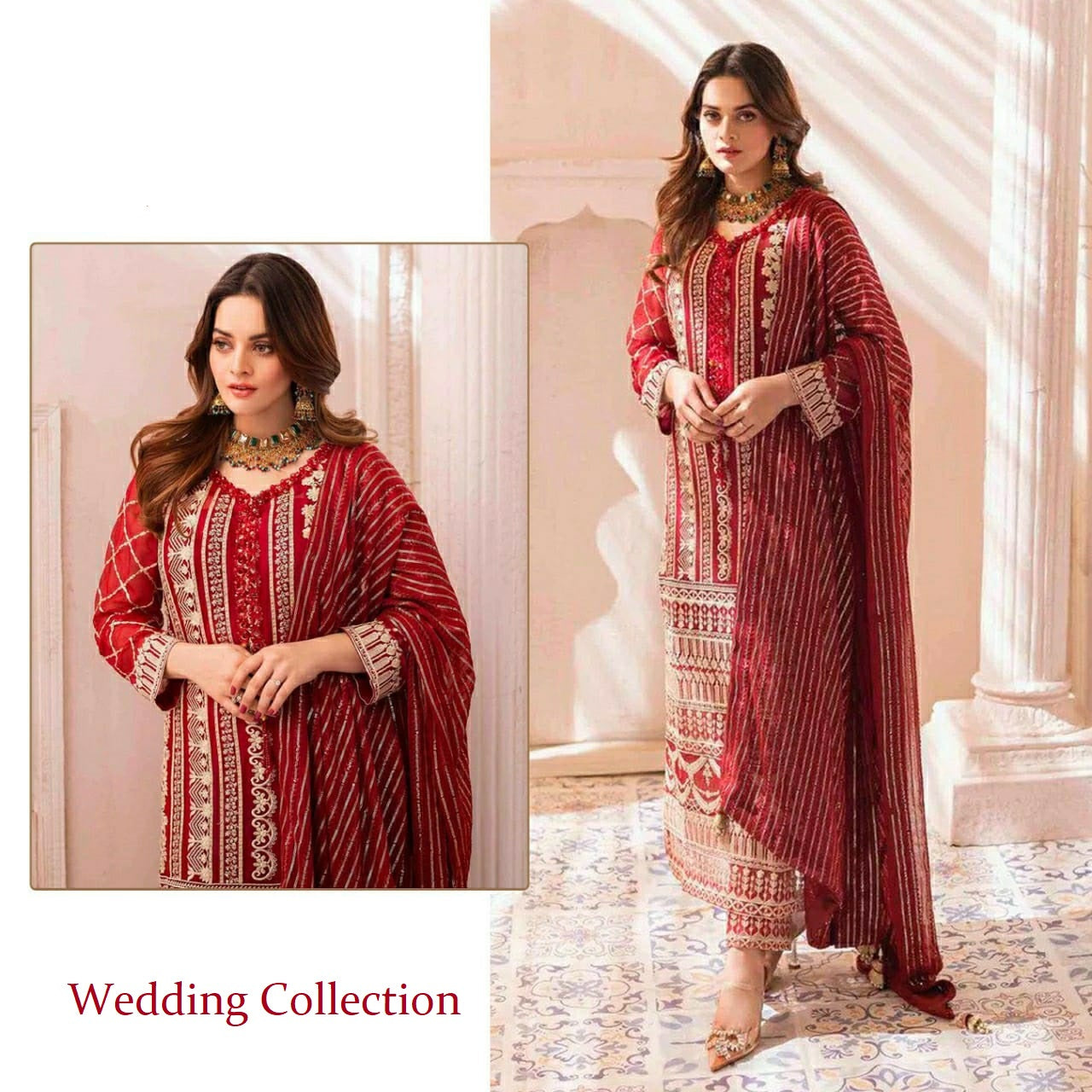 Pakistani Designer Red Wedding Party Wear Suit