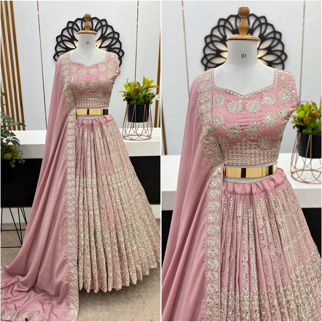 Designer Wedding Wear Peach color Lehenga Choli with Heavy Embroidery Sequence Work