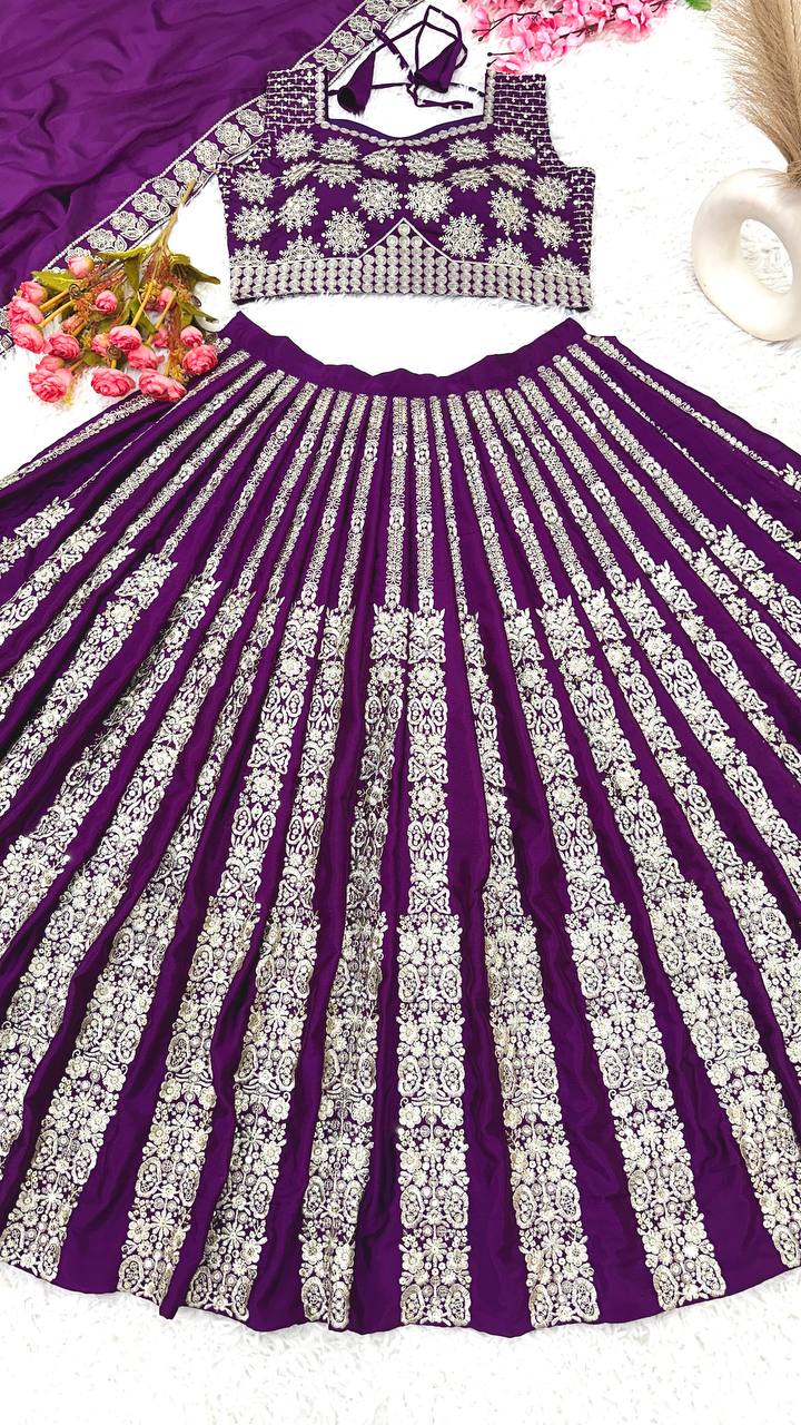 Designer Wedding Wear Purple color Lehenga Choli with Heavy Embroidery Sequence Work