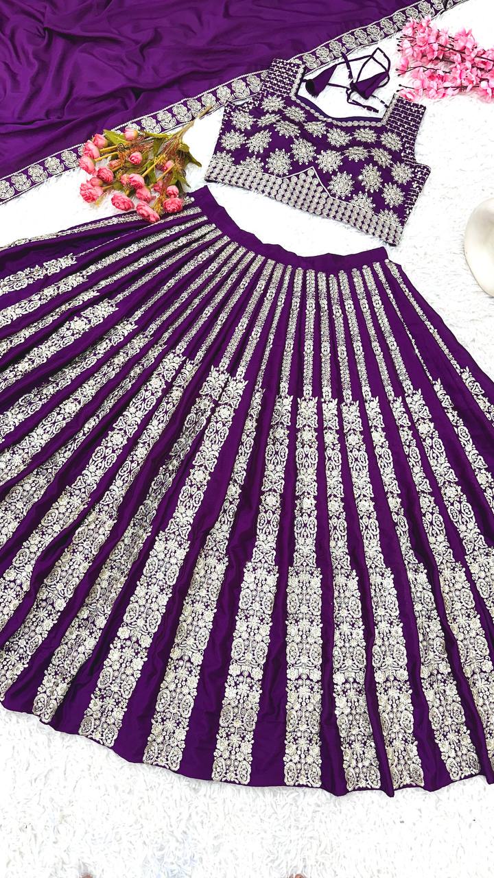 Designer Wedding Wear Purple color Lehenga Choli with Heavy Embroidery Sequence Work