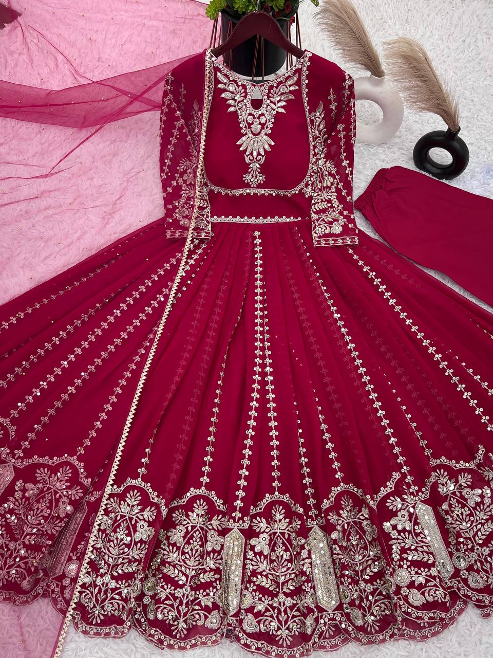 Admiring Faux Georgette Dark Pink Color Anarkali Gown