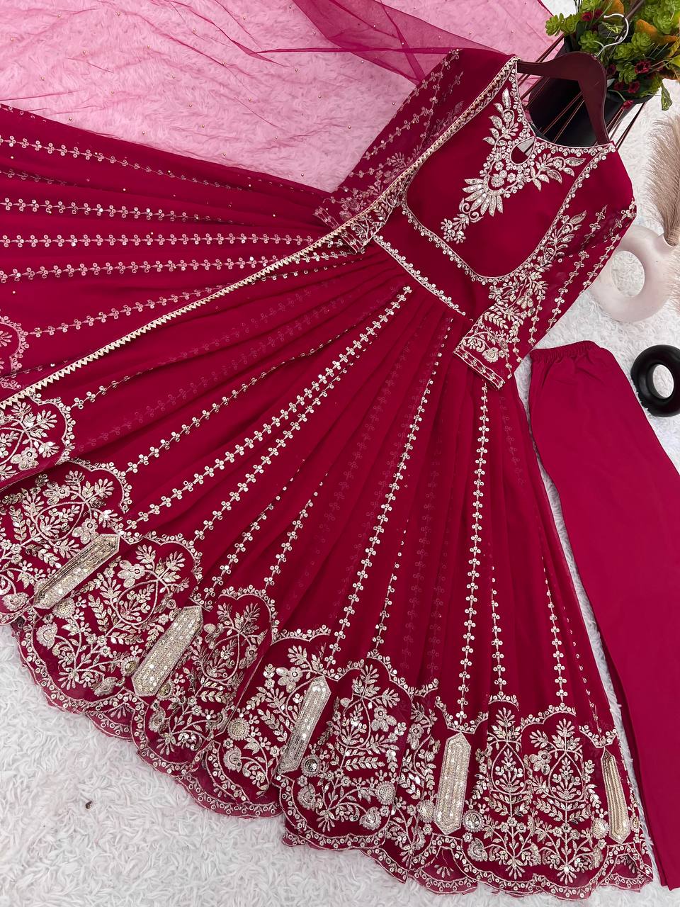 Admiring Faux Georgette Dark Pink Color Anarkali Gown