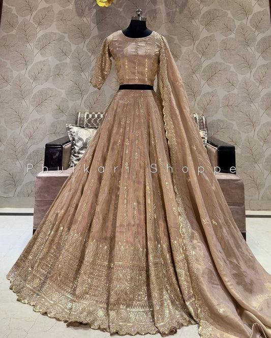 Wedding Wear Beige Color Heavy Work Lehenga Choli