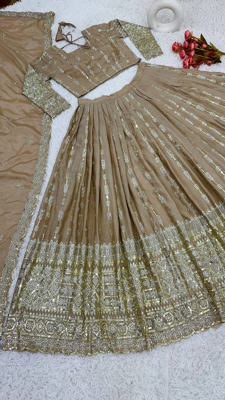 Wedding Wear Beige Color Heavy Work Lehenga Choli