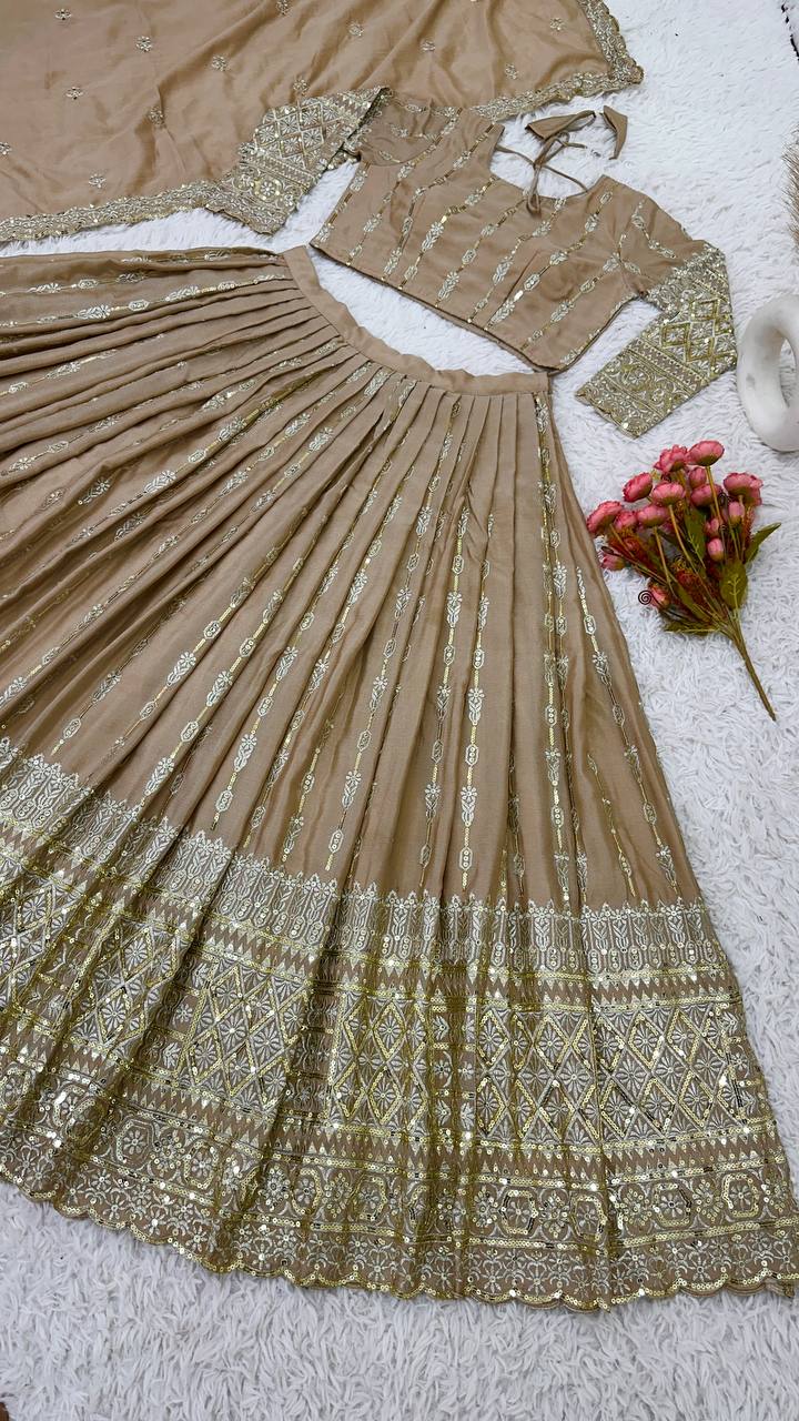 Wedding Wear Beige Color Heavy Work Lehenga Choli