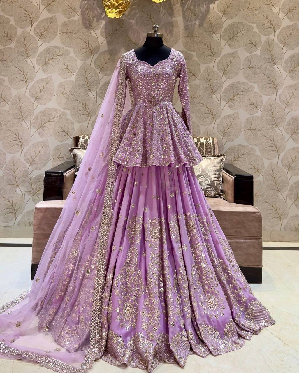 Faux Georgette Havy Work Top with Lehenga Lavender Color