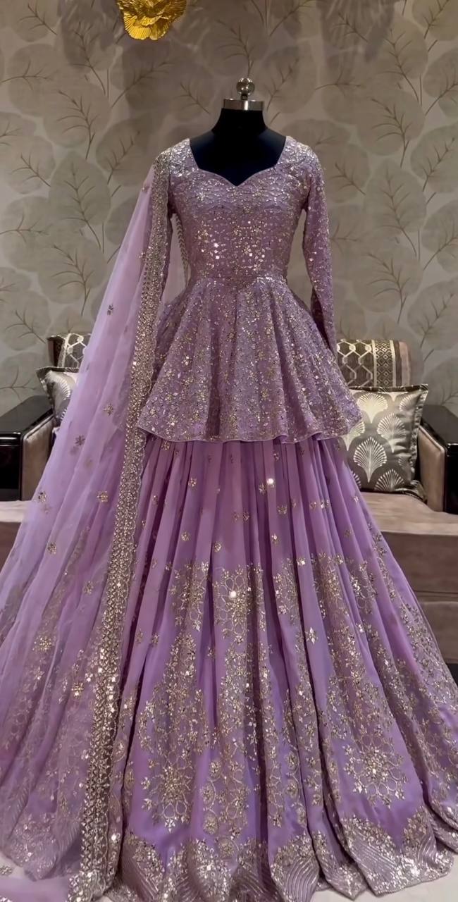 Faux Georgette Havy Work Top with Lehenga Lavender Color