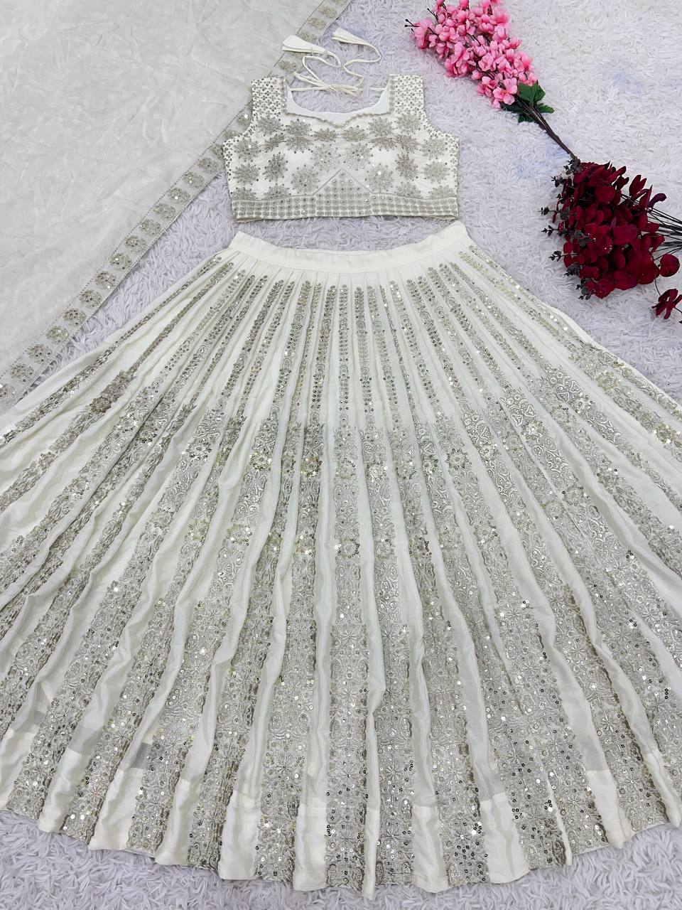 Designer Wedding Wear white color Lehenga Choli with Heavy Embroidery Sequence Work