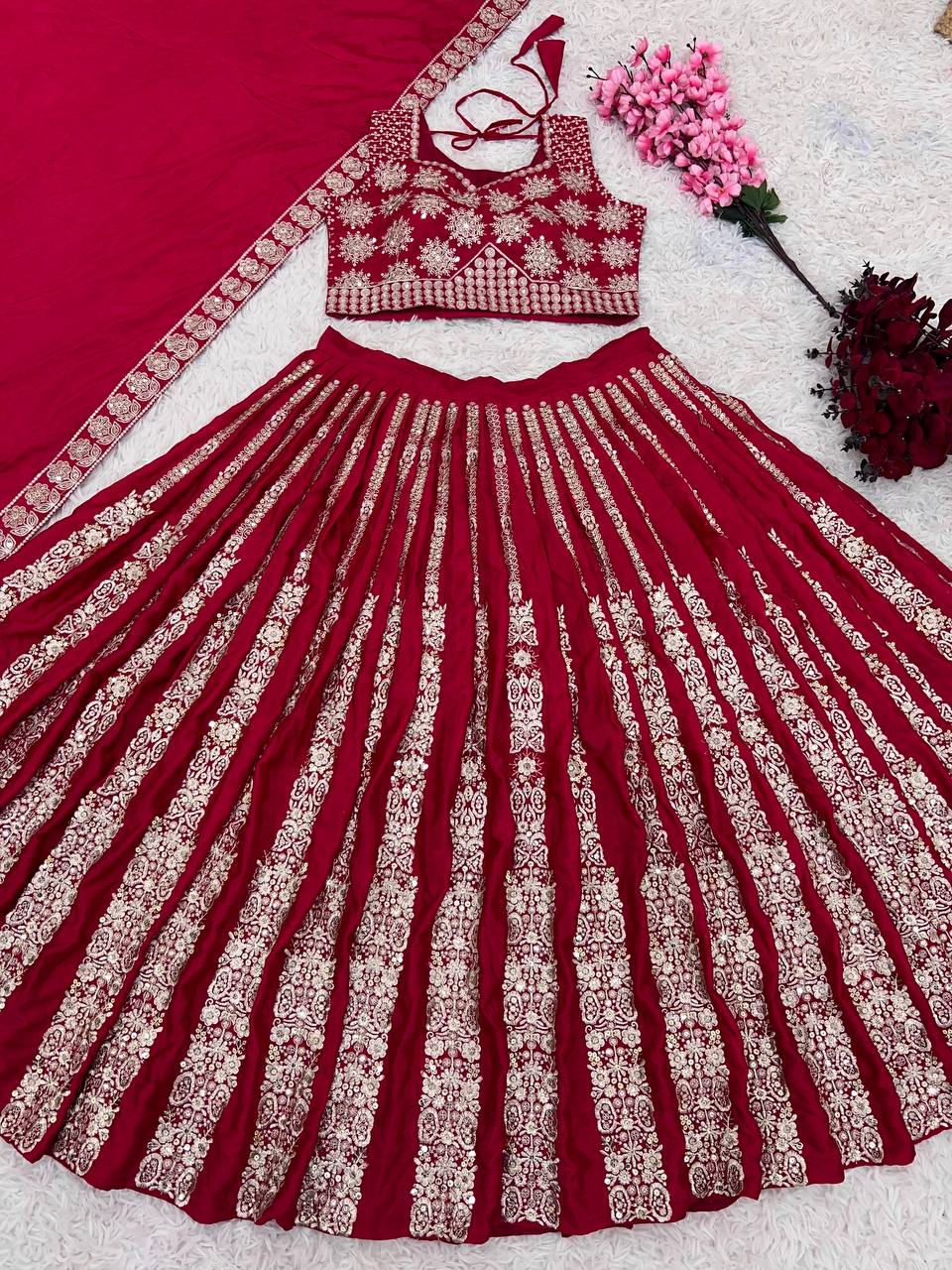 Designer Wedding Wear Red color Lehenga Choli with Heavy Embroidery Sequence Work