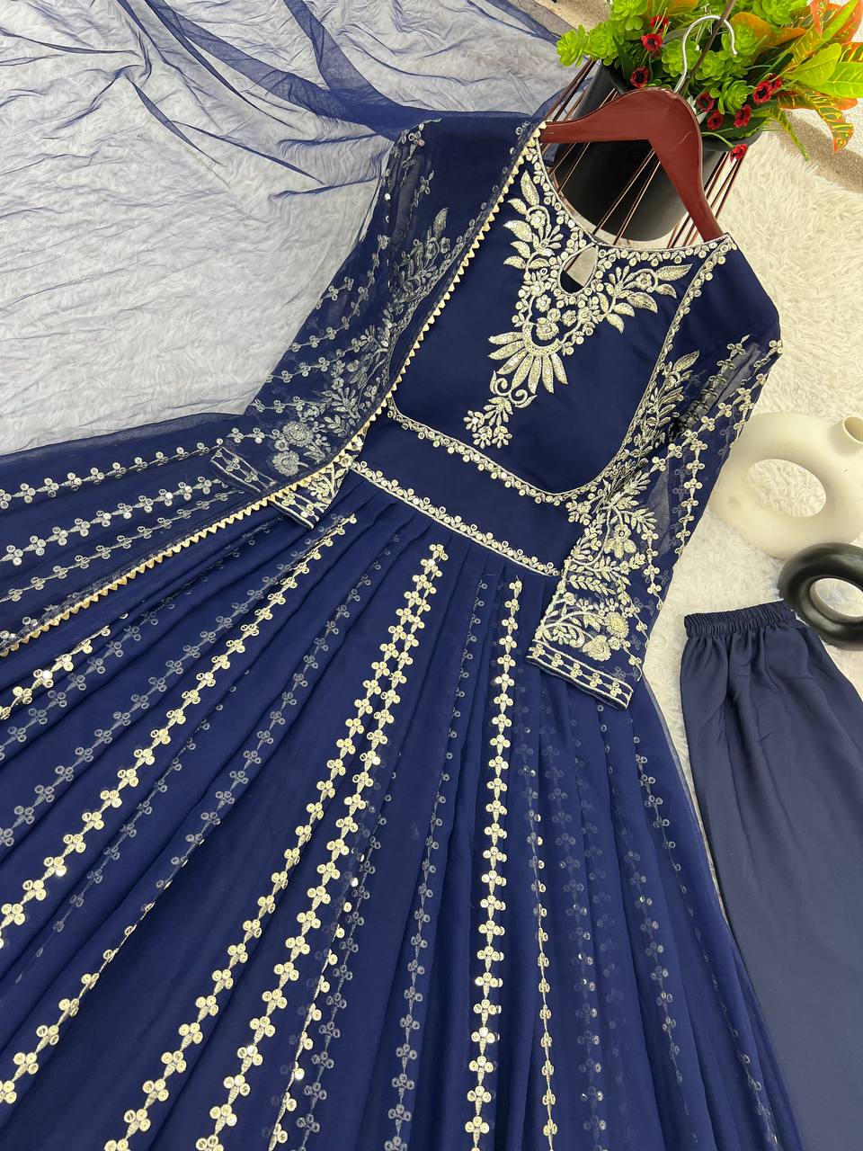 Admiring Faux Georgette Blue Color Anarkali Gown