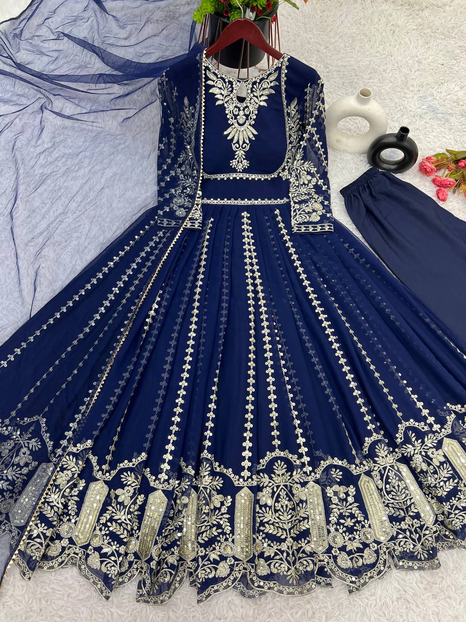 Admiring Faux Georgette Blue Color Anarkali Gown