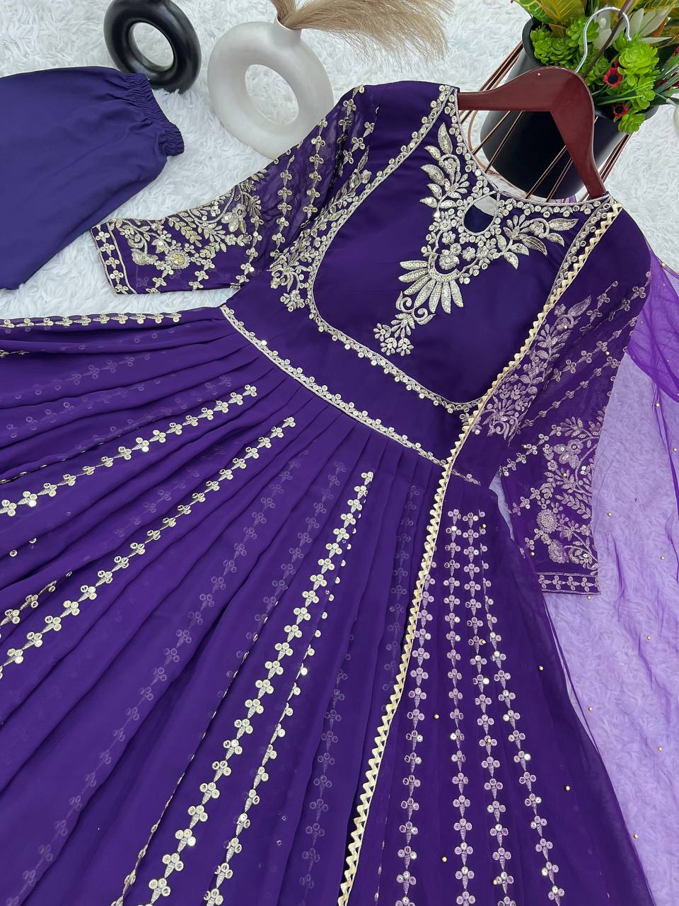 Admiring Faux Georgette Purple Color Anarkali Gown