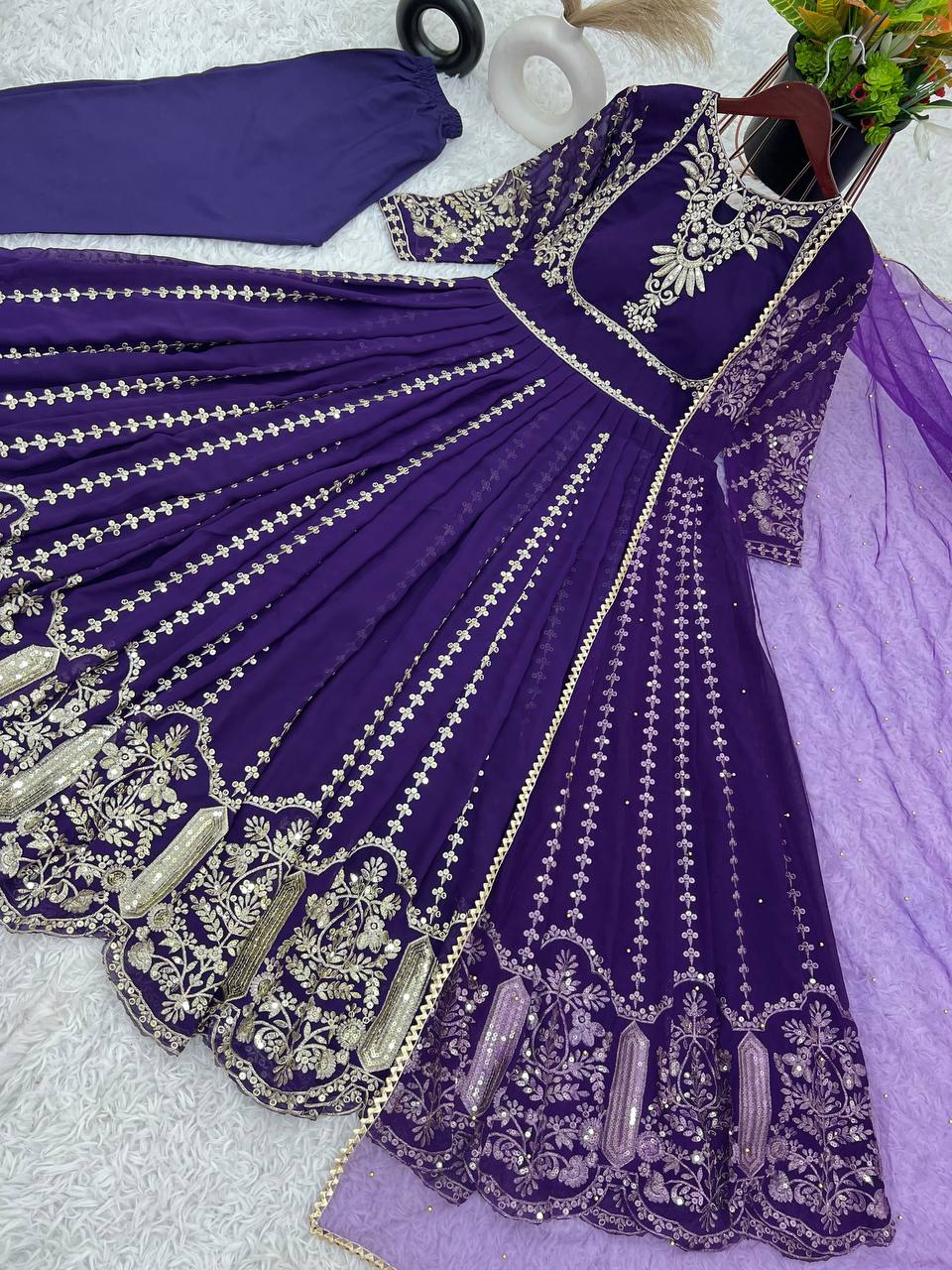 Admiring Faux Georgette Purple Color Anarkali Gown