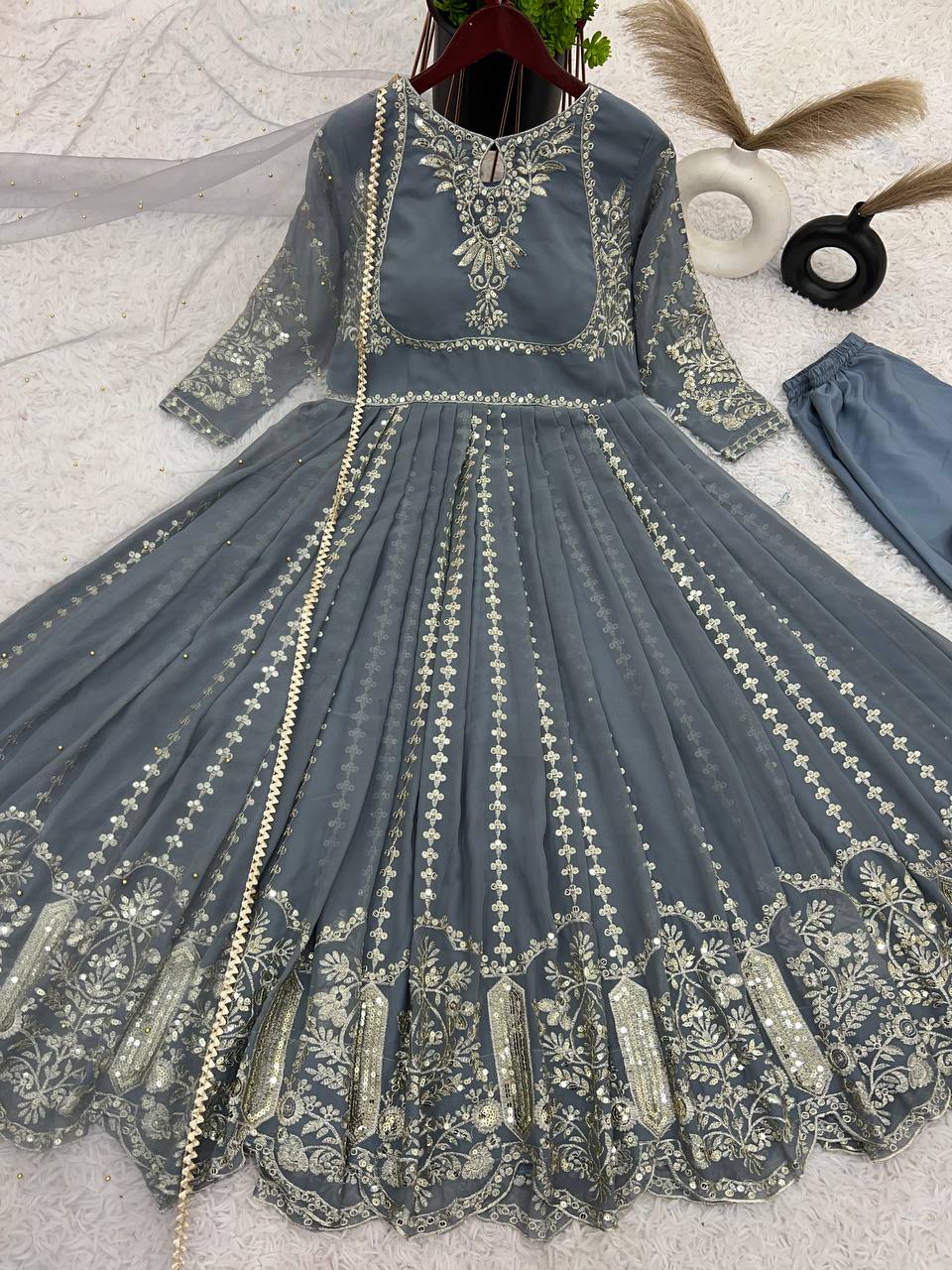 Admiring Faux Georgette Grey Color Anarkali Gown