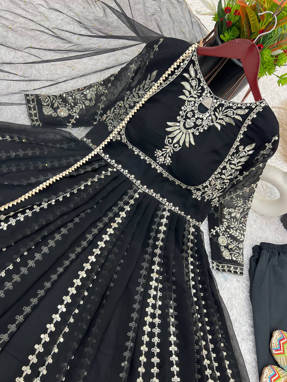 Admiring Faux Georgette Black Color Anarkali Gown