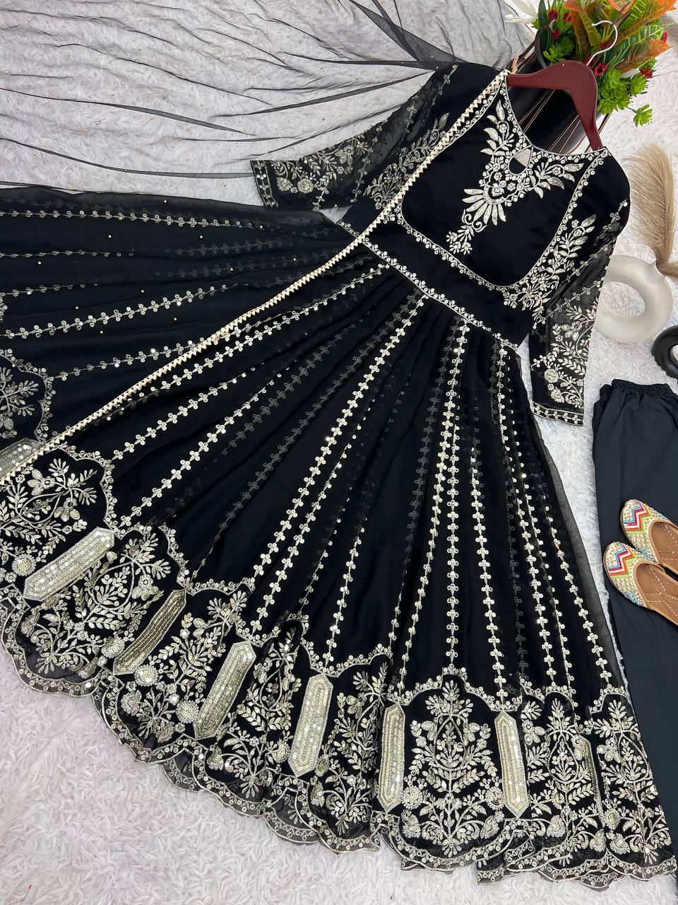 Admiring Faux Georgette Black Color Anarkali Gown