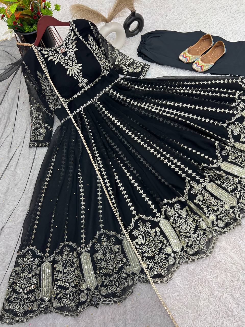 Admiring Faux Georgette Black Color Anarkali Gown