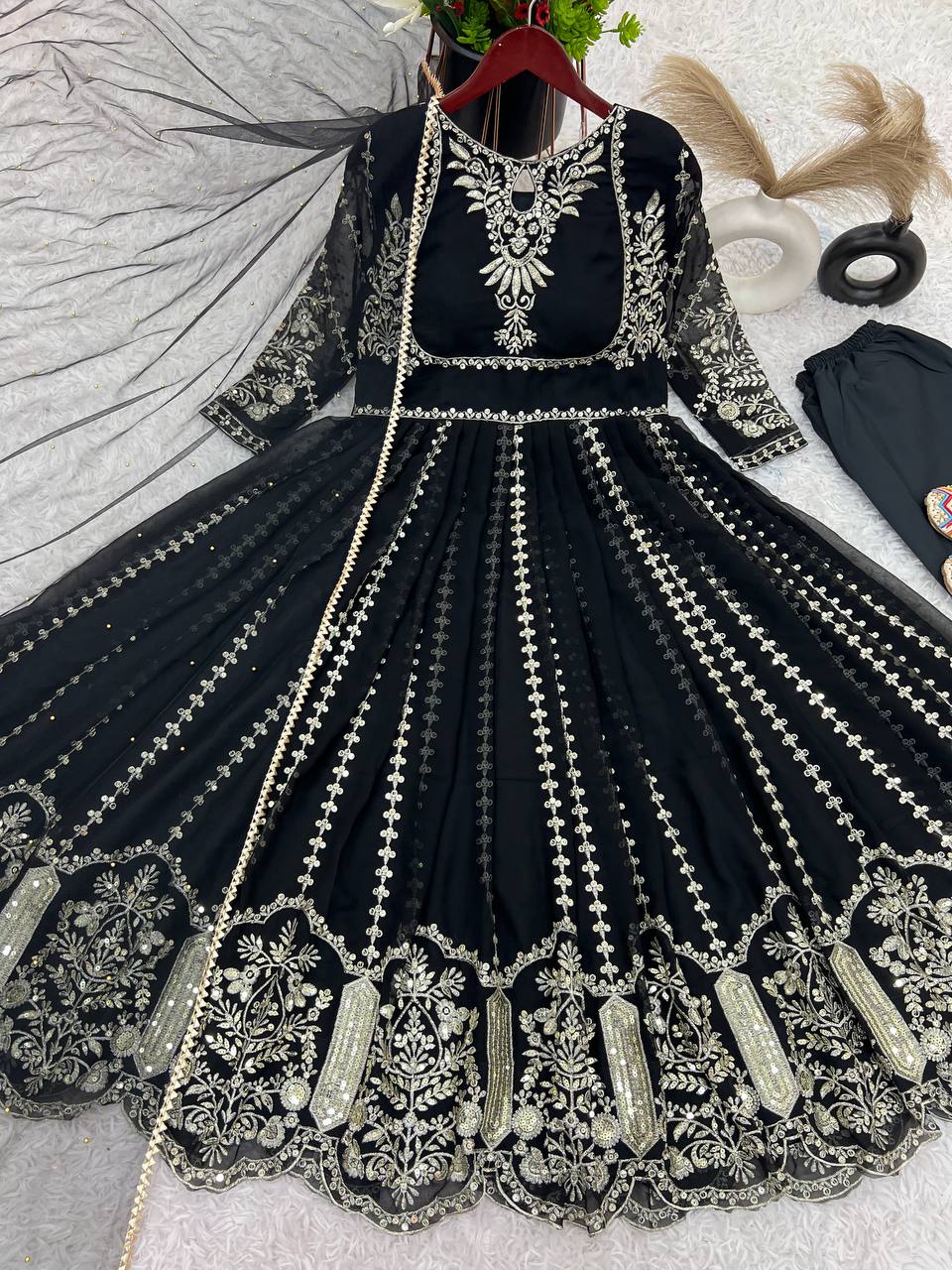 Admiring Faux Georgette Black Color Anarkali Gown