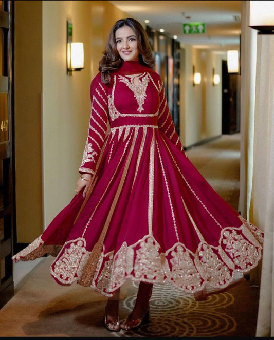 Admiring Faux Georgette Dark Pink Color Anarkali Gown