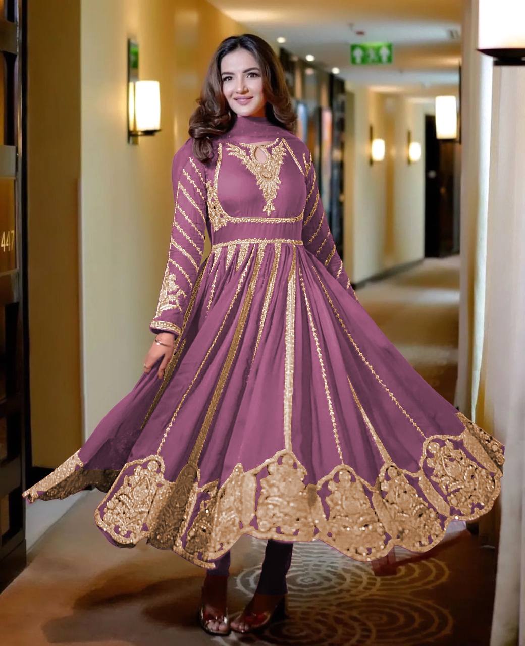 Admiring Faux Georgette Dusty Pink Color Anarkali Gown