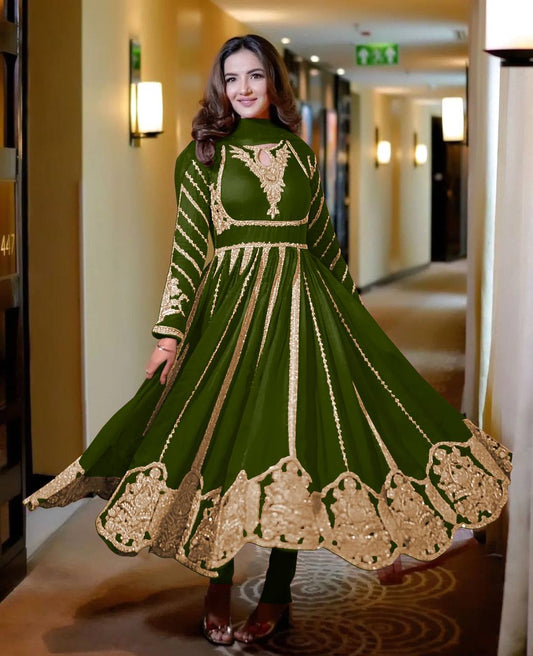 Admiring Faux Georgette Green Color Anarkali Gown