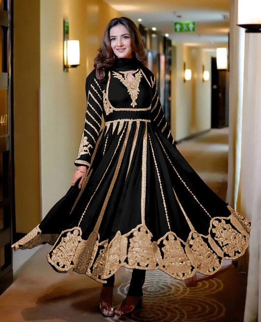 Admiring Faux Georgette Black Color Anarkali Gown