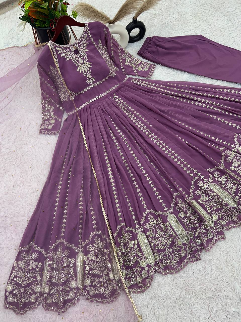 Admiring Faux Georgette Dusty Pink Color Anarkali Gown