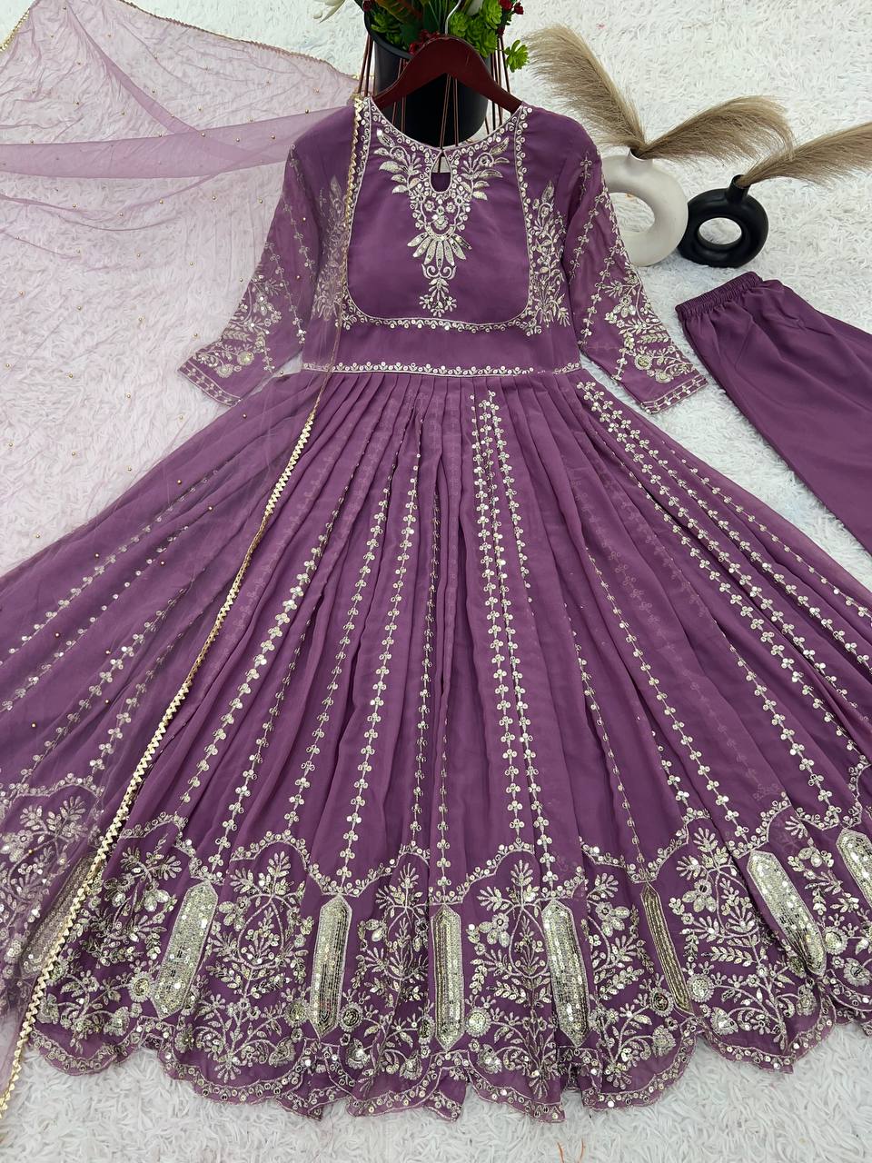 Admiring Faux Georgette Dusty Pink Color Anarkali Gown