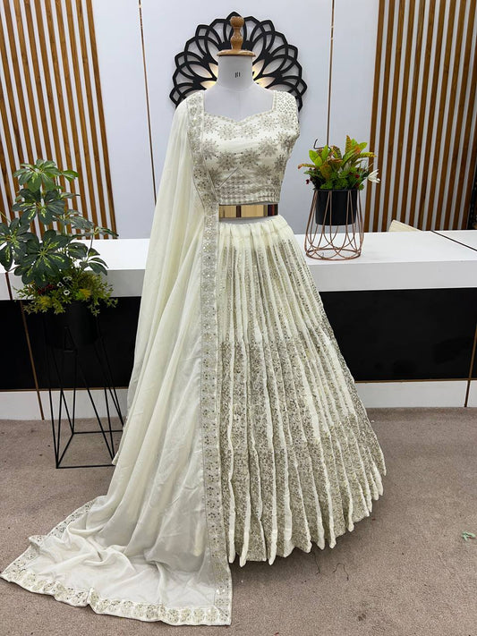 Designer Wedding Wear white color Lehenga Choli with Heavy Embroidery Sequence Work